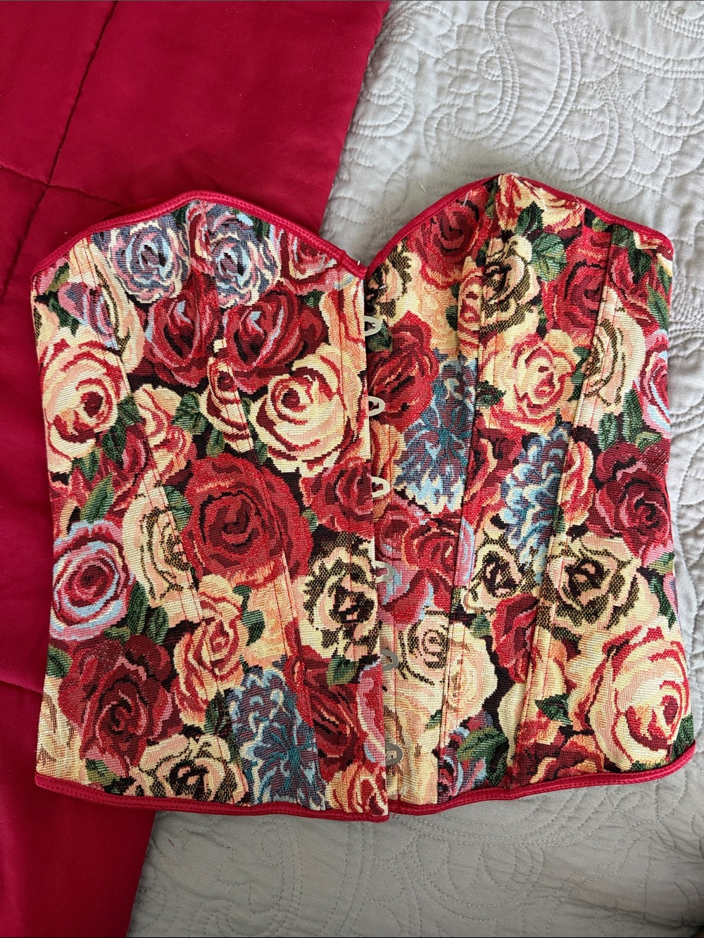 Floral Tapestry Corset Top - Red Multi size M